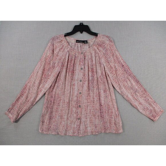 DKNY Jeans Womens Button-Front Long Sleeve Blouse S Multicolor Textured Print Ma - Picture 1 of 9